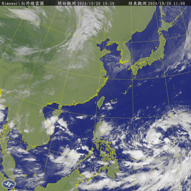 圖為20日上午紅外線雲圖。（圖取自氣象署網頁cwa.gov.tw）