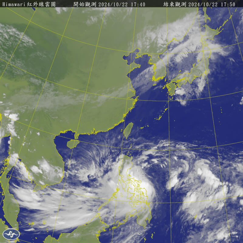 中央氣象署22日表示，颱風潭美仍在長胖，預估24、25日最接近台灣，北部、東半部嚴防豪雨。（圖取自氣象署網頁cwa.gov.tw）