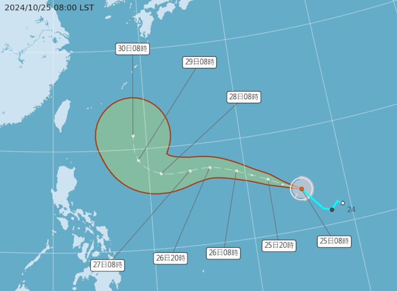 颱風康芮25日生成，台灣的影響待觀察。（圖取自中央氣象署網頁cwb.gov.tw）