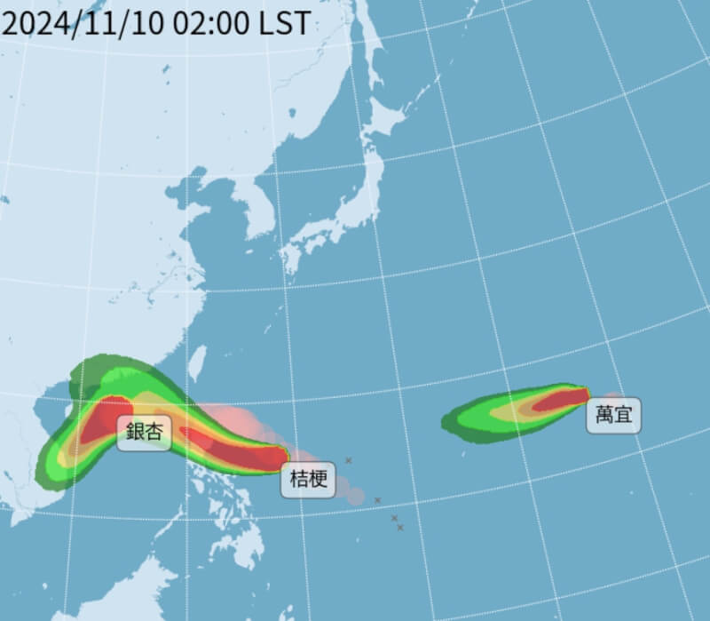 銀杏、桔梗、萬宜3颱風對台灣沒有影響。（圖取自氣象署網頁cwa.gov.tw）