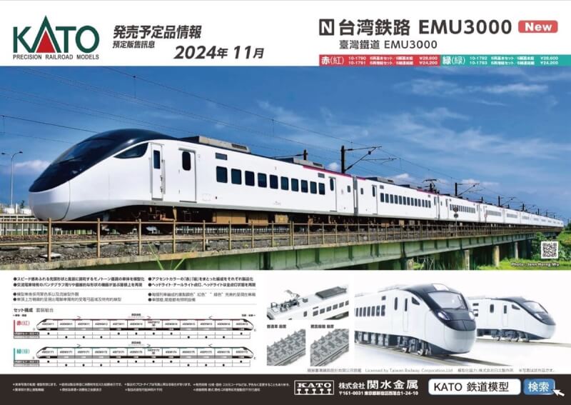 國營台灣鐵路股份有限公司首次與日本知名品牌合開發火車精密模型，推出2款EMU3000型列車套組，擬真度超高，限量100套，15日開賣。（台鐵提供）中央社記者汪淑芬傳真 113年11月12日