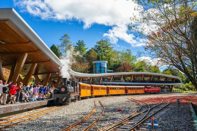 受颱風天兔影響，阿里山林鐵11月15、16日全線列車預警性停駛。圖為阿里山林鐵祝山車站蒸汽火車。（黃源明提供）中央社記者蔡智明傳真  113年11月14日