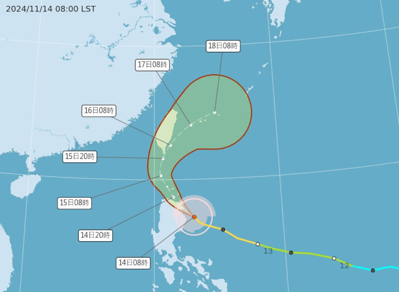 圖為颱風天兔預測路徑。（圖取自中央氣象署網頁cwa.gov.tw）