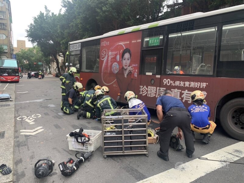 台北市喜來登飯店前17日發生公車追撞事故，走在斑馬線上的50歲林姓女子遭捲入車底，緊急送醫仍宣告不治。（翻攝照片）中央社記者黃麗芸傳真 113年11月17日