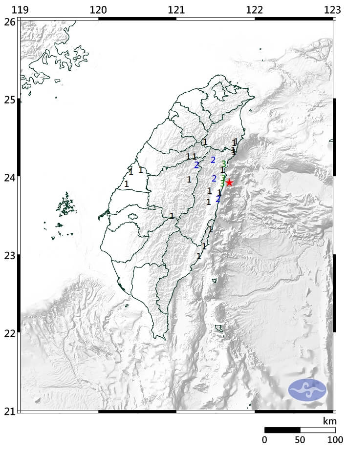 花蓮13日中午發生芮氏規模4.3地震。（圖取自氣象署網頁cwb.gov.tw）