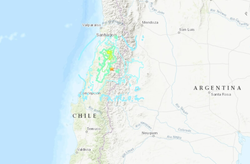 智利中部13日發生規模6.4地震。（圖取自美國地質調查局網頁usgs.gov）