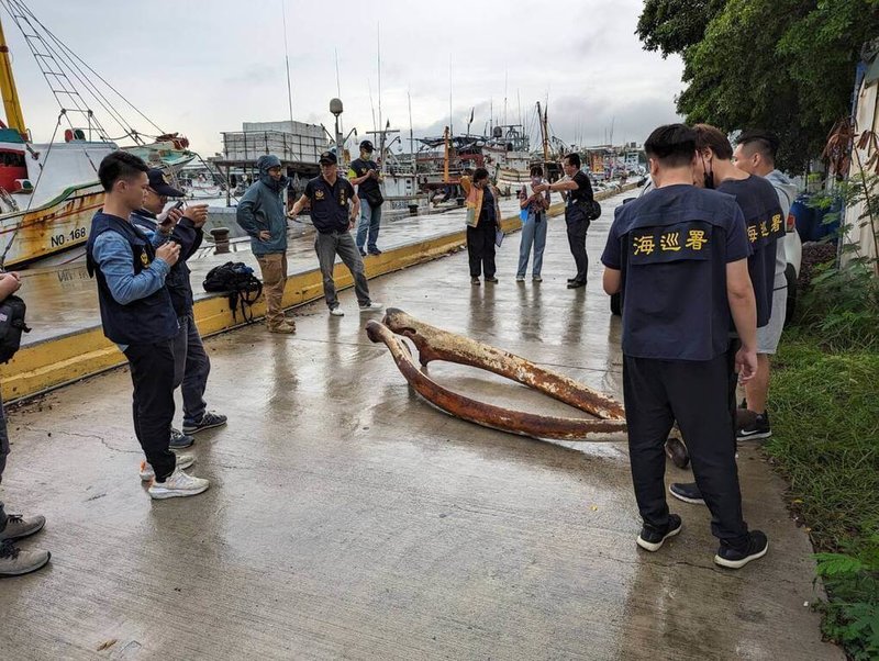 陳姓船長民國111年9月間在台中外海撈獲保育類大村鯨下顎骨，事後與許姓男子上網販售遭民眾檢舉。海巡署偵防分署台中查緝隊等單位組成專案小組調查，在高雄市茄萣區興達漁港附近貨櫃查獲2支鯨魚下顎骨。（海洋委員會海洋保育署提供）中央社記者張已亷傳真  113年12月16日