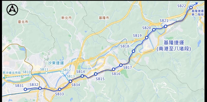 新北市捷運局表示,基隆捷運共13座車站,其中3站與捷運汐東線SB13、SB14、SB15共站,目前規畫以LRRT(Light rail rapid transit)中運量捷運系統模式營運。(新北市捷運工程局提供)中央社記者趙敏雅傳真 113年12月16日