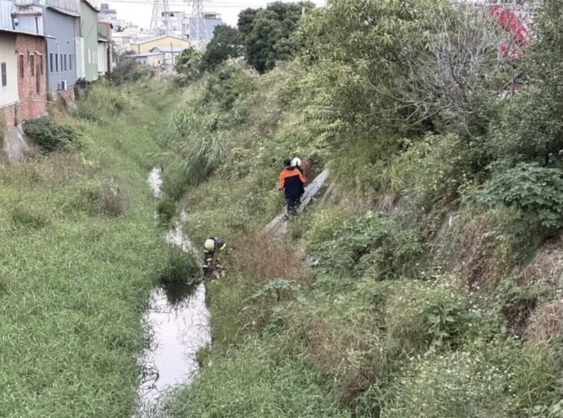 彰化縣花壇鄉1名70歲老翁16日清晨外出運動時，在路邊尿尿卻不慎跌落約1層樓高排水溝，老翁無法自行脫困，只能大聲呼救，所幸有路人發現報警處理，警消也立即到場。（警方提供）中央社記者吳哲豪傳真  113年12月18日