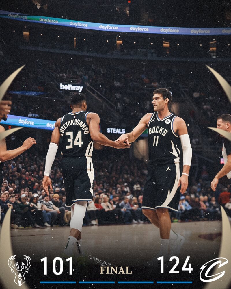 NBA密爾瓦基公鹿21日以101比124不敵克里夫蘭騎士。（圖取自x.com/Bucks）