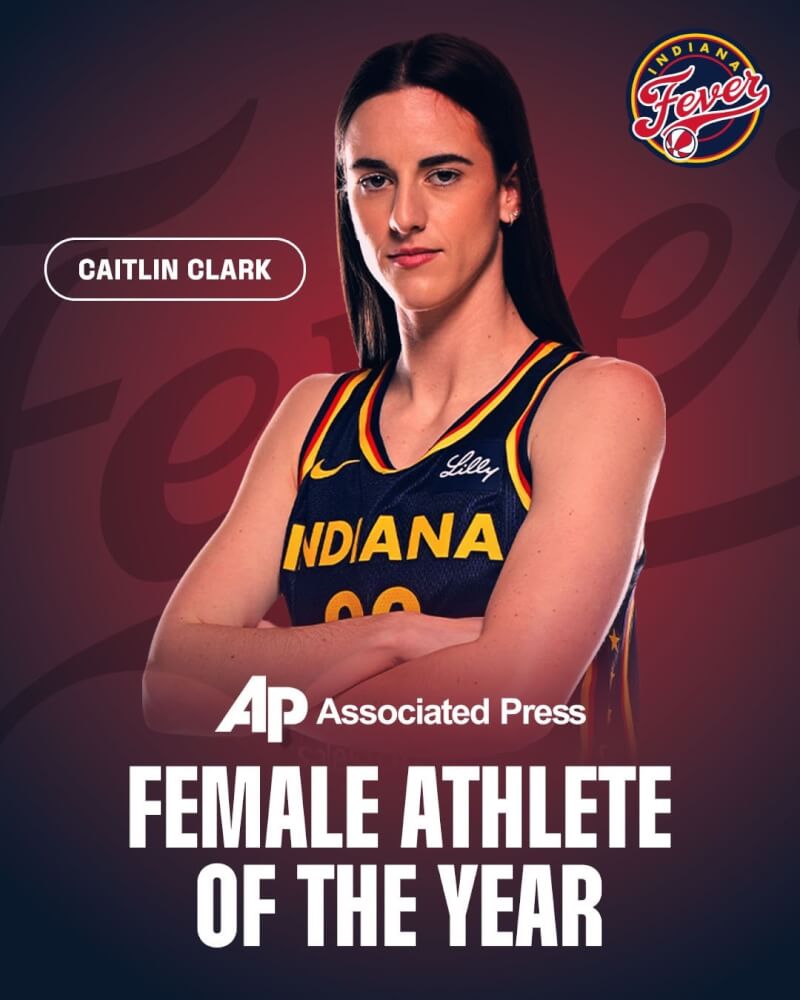 WNBA球星克拉克24日被評為美聯社年度最佳女運動員。（圖取自x.com/IndianaFever）