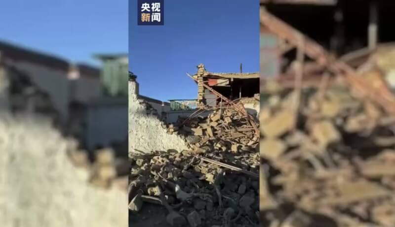 西藏日喀則市定日縣發生規模6.8地震,震源深度10公里。(圖取自央視微博weibo.com)