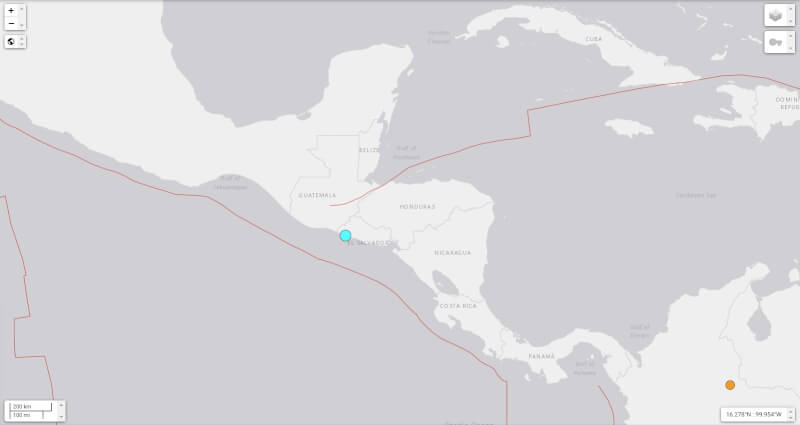 中美洲國家薩爾瓦多9日上午發生規模5.8強震。（圖取自美國地質調查所網頁earthquake.usgs.gov）