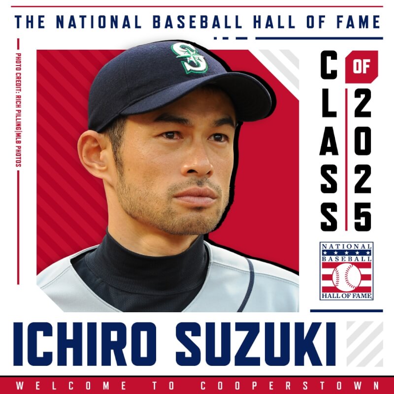 日本退役球星鈴木一朗21日獲選進入棒球名人堂。（圖取自x.com/baseballhall）