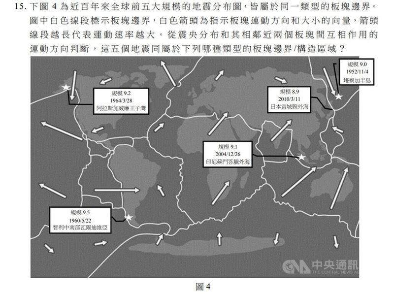 大考中心12日公告114年學測各科答案確定版，其中自然科第15題考近百年全球前5大規模地震，日本311大地震應為2011年，但試題圖片誤植為2010年，大考中心對此回覆，圖片誤植年份不影響作答，該題不送分。中央社記者許秩維攝 114年2月12日