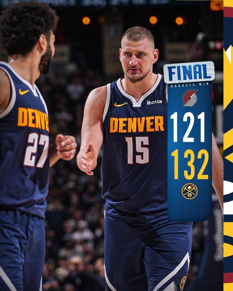 美國職籃NBA丹佛金塊3日靠著莫瑞（右）轟下生涯新高的55分。（圖取自x.com/nuggets）