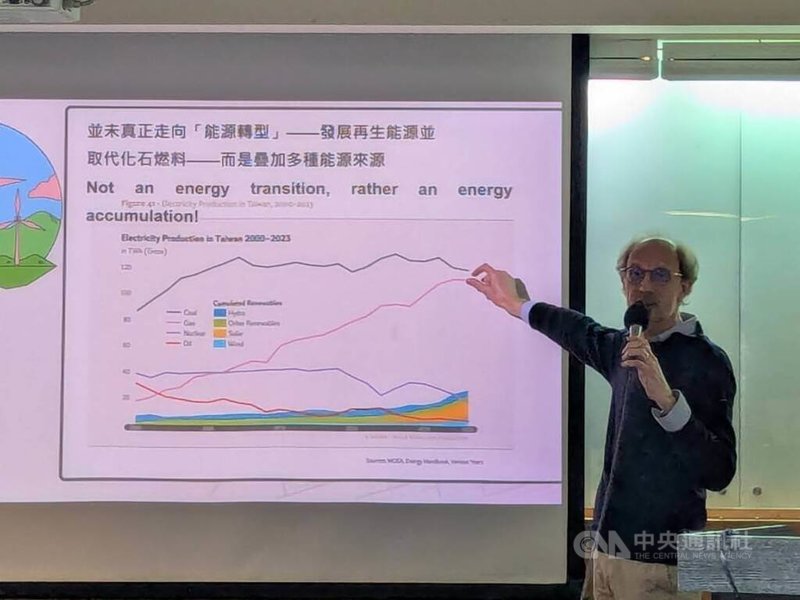 綠色公民行動聯盟19日舉辦「2024世界核能產業現況報告」授權中文翻譯摘要發布會。中央研究院社會學研究所副研究員彭保羅（圖）指出，台灣能源發展走向「能源混合（energy mix）」，疊加多種能源來源，台灣在科技創新上很有想法，相信台灣有能力發展再生能源。中央社記者張雄風攝  114年2月19日