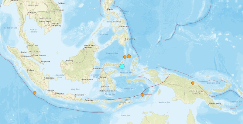 印尼蘇拉威西島附近26日發生規模6.1的淺層地震，尚未傳出傷亡或災損。（圖取自美國地質調查所網頁usgs.gov）