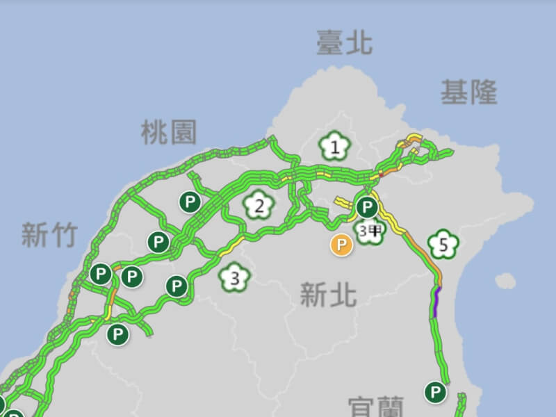 國5北向宜蘭到頭城紫爆。（圖取自1968網頁1968.freeway.gov.tw）