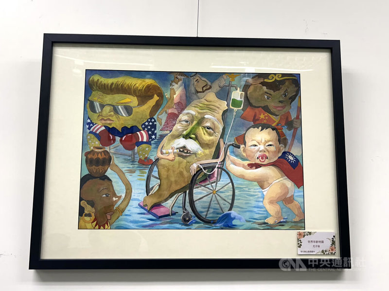 彰化鹿港國中家長投訴,學校美術班畫作都可在彰縣府教育處展出,不過有1幅畫作因有政治意涵被拒掛,縣府教育處澄清,畫作是因規格不同未掛上,21日重新調整後已掛回去。中央社記者吳哲豪彰化攝 114年3月21日