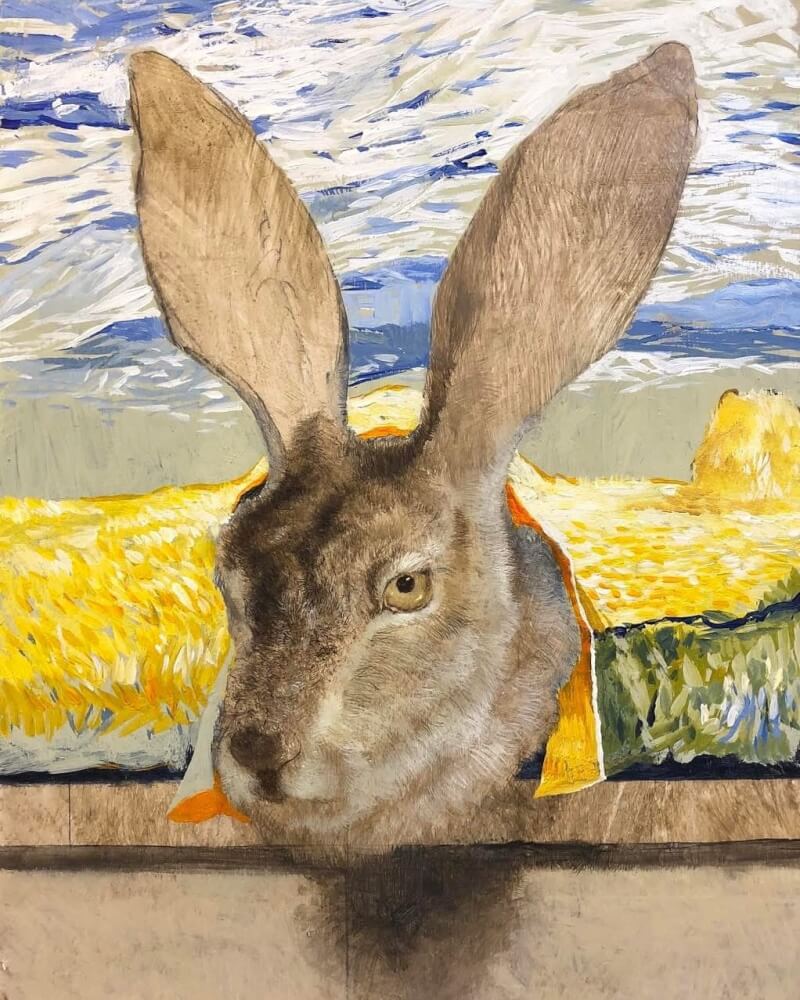 已故畫家曹登閎在松山文創園區展出的畫作「兔子」遭竊。(圖取自facebook.com/michaeltsao1202)