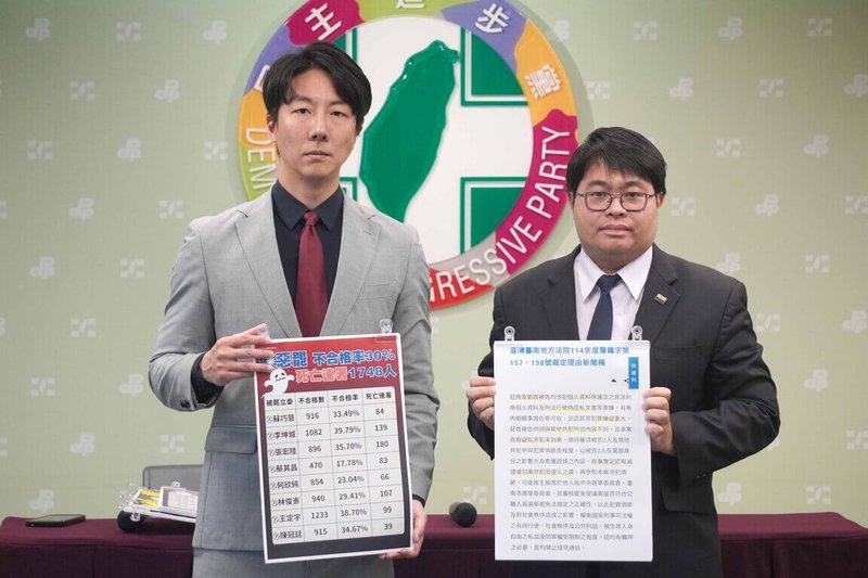民進黨發言人吳崢(左)、律師黃帝穎(右)24日召開「國民黨大搞幽靈連署!藍營縣市選委會別護航!」記者會。(民進黨提供)中央社記者葉素萍傳真 114年3月24日