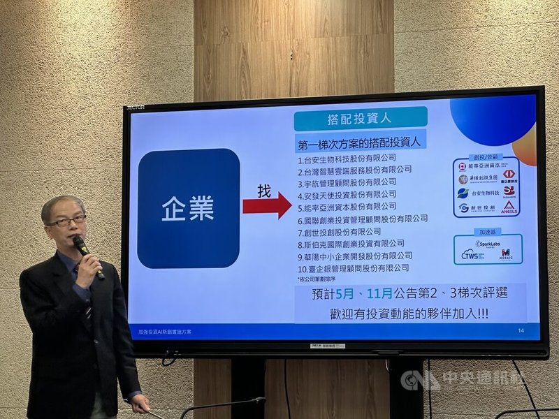 數發部於31日舉行「加強投資AI新創100億元投資專案」啟動暨徵案記者會,數發部數產署署長林俊秀表示,搭配投資人主要有4種,包含金融機構、創投與創投管顧、加速器與企業創投或策略投資機構,今天公告10家搭配投資人,未來也會持續徵選。中央社記者蘇思云攝 114年3月31日