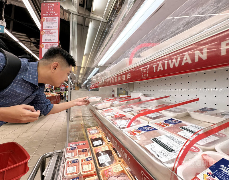 台灣生鮮豬肉睽違15年重返新加坡市場，新加坡部分超市開始販售，台灣豬肉具備售價低、腥味少等優勢，吸引消費者興趣。中央社記者吳昇鴻新加坡攝  114年4月2日