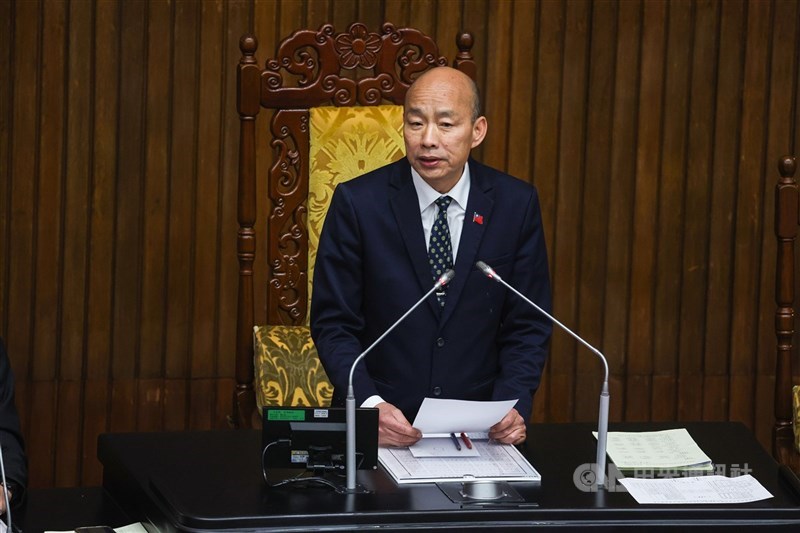 立法院長韓國瑜辦公室表示,韓國瑜因另有行程,將不參加政院邀集的國會朝野黨團會商。(中央社檔案照片)