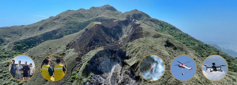 中國文化大學18日說明地理系助理教授陳致元受陽明山國家公園管理處邀請,陽明山14日發生山林大火時帶領無人機團隊空拍,運用高科技空拍與地理資訊技術,協助火場監控與後續災後調查作業。(文大提供)中央社記者陳至中台北傳真 114年4月18日