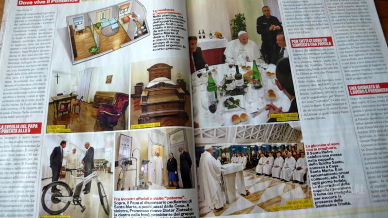 圖為義大利雜誌「我的教宗」創刊號帶領讀者一窺教宗方濟各的住所。(中央社檔案照片)