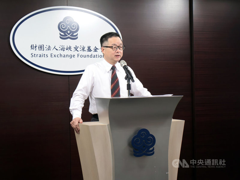 海峽交流基金會(海基會)25日下午召開背景說明會,由秘書長羅文嘉主持。中央社記者李雅雯攝 114年4月25日