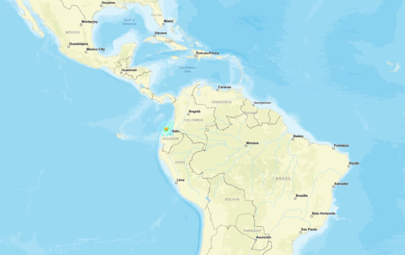 厄瓜多海岸附近25日發生規模6.3地震。(圖取自美國地質調查所網頁earthquake.usgs.gov)