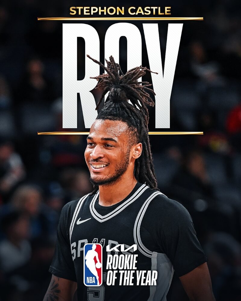 NBA聖安東尼奧馬刺後衛卡索29日獲選NBA年度最佳新秀。(圖取自x.com/NBA)