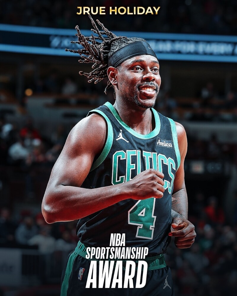 NBA波士頓塞爾蒂克哈勒戴獲最佳體育精神獎。(圖取自x.com/NBA)