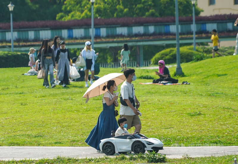 台北花博公園園區午後陽光明媚,有不少民眾把握假日前往遊憩。(中央社檔案照片)