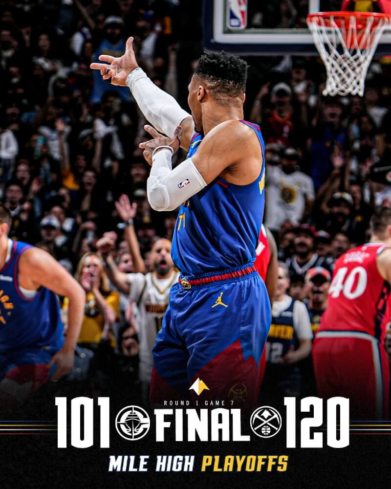 美國職籃NBA丹佛金塊4日在季後賽首輪決勝第7戰以120比101擊敗洛杉磯快艇,晉級西區準決賽。(圖取自x.com/nuggets)