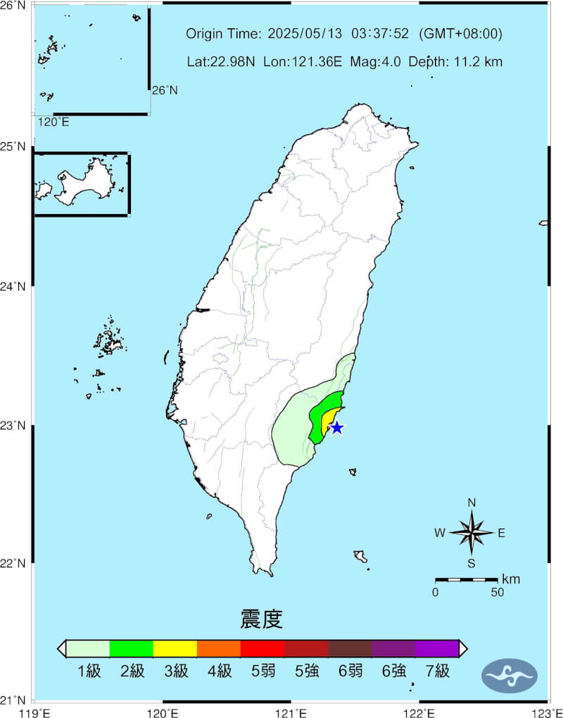 震度圖。(圖取自氣象署網頁cwa.gov.tw)