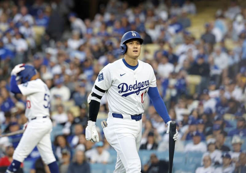 美國職棒大聯盟MLB洛杉磯道奇日籍球星大谷翔平16日敲出雙響砲,貢獻6分打點。(共同社)