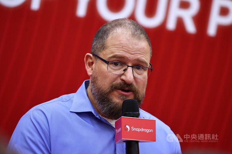 晶片設計大廠高通(Qualcomm)總裁暨執行長艾蒙(Cristiano Amon)(圖)19日下午發表主題演講,暢談新個人電腦(PC)時代的核心內容,隨後舉行記者會。中央社記者翁睿坤攝 114年5月19日