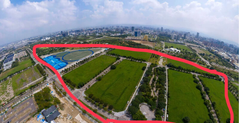 台中市政府28日公告,大巨蛋選址落腳水湳經貿園區「創研一」用地。圖為空拍圖。(台中市政府提供)中央社記者趙麗妍傳真 114年5月28日