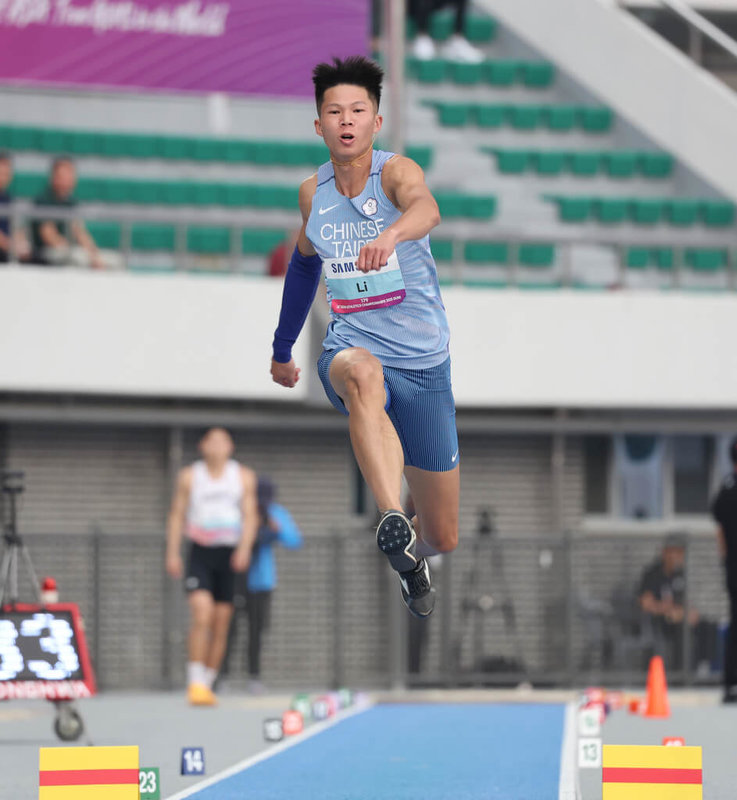 台灣男子三級跳遠好手李允辰(圖)28日在韓國龜尾市舉行的2025亞洲田徑錦標賽決賽,以16公尺15的成績獲得第7名。(中華民國田徑協會提供)中央社記者黎建忠傳真 114年5月28日