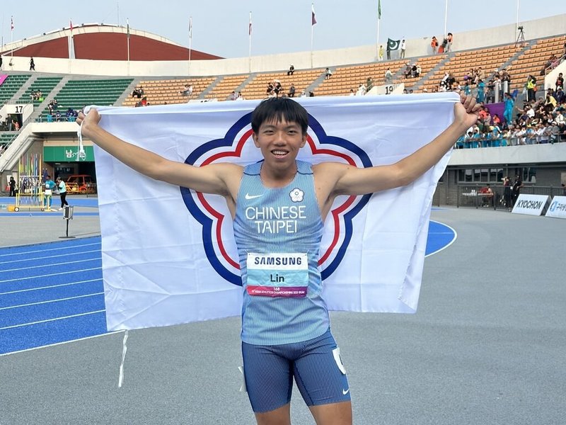 台灣21歲田徑新秀林仲威(圖)31日在2025亞洲田徑錦標賽男子400公尺跨欄決賽中,以49秒73成績再替台灣進帳1面銅牌。(中華民國田徑協會提供)中央社記者黎建忠傳真 114年5月31日