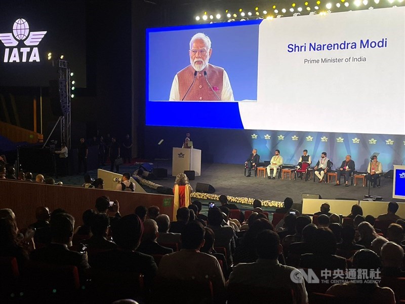 印度總理莫迪（Narendra Modi）2日出席第81屆國際航空運輸協會（IATA）年會，並發表談話。 中央社記者李欣穎新德里攝  114年6月2日
