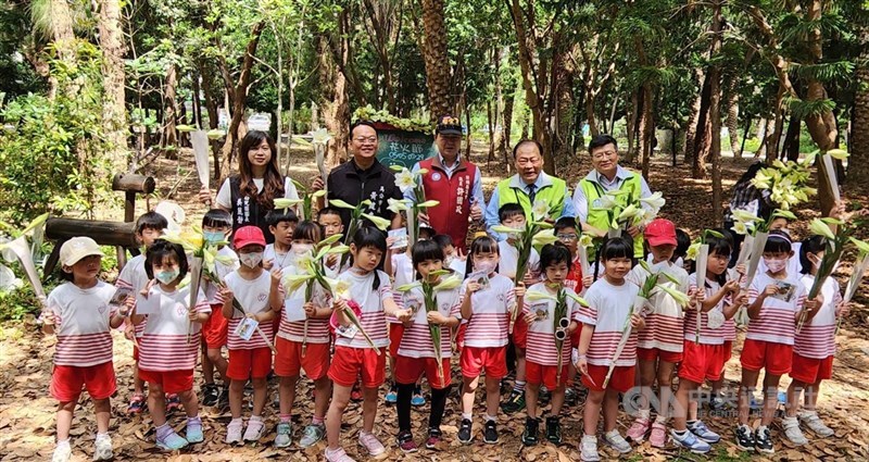 圖為澎湖縣政府「初夏百合花季」送花給幼兒園小朋友。(中央社檔案照片)