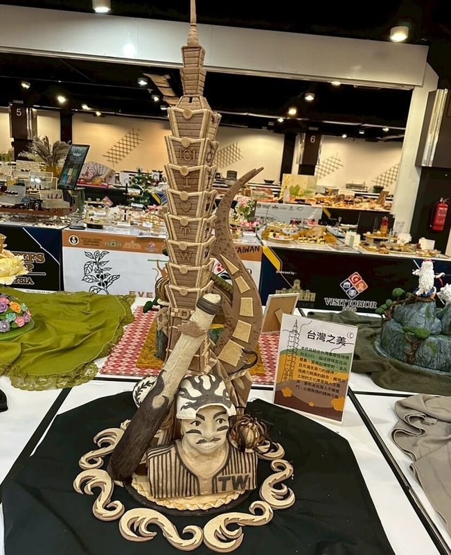 弘光科技大學食品科技系學生以「台灣之美」作品,在5月底舉行的馬來西亞世界廚藝大賽的麵包展示品項,榮獲1面特金。(弘光科大提供)中央社記者郝雪卿傳真 114年6月5日