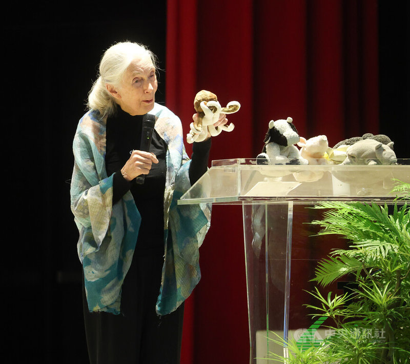 國際知名保育專家珍古德(Jane Goodall)(圖)8日應邀前往北科大以「透過行動點燃希望」為題發表演說,現場座無虛席,她鼓勵年輕人多花時間與大自然建立關係。中央社記者謝佳璋攝 114年6月8日