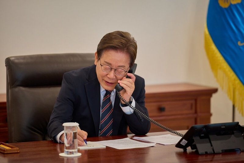 韓國總統李在明9日上午與日本首相石破茂通話。(韓國總統辦公室提供)中央社記者廖禹揚首爾傳真 114年6月9日