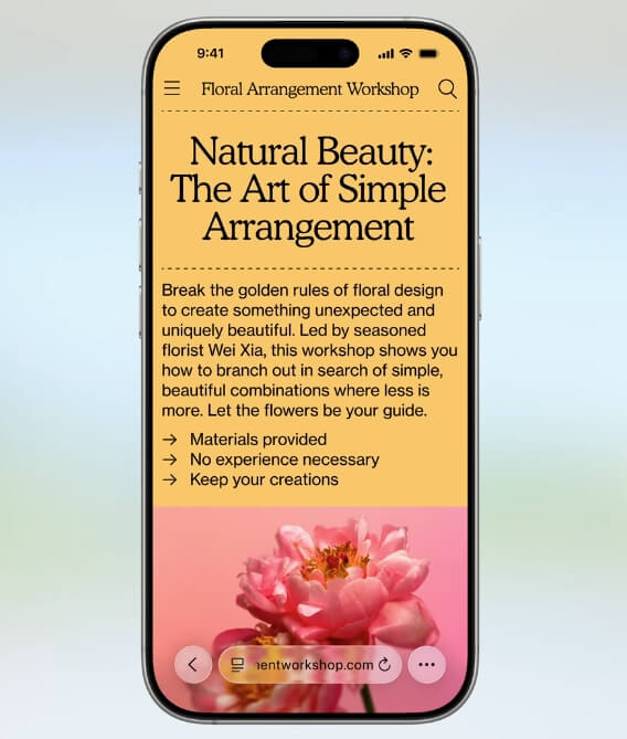 瀏覽器Safari的網頁可全螢幕滿版顯示,延伸至畫面底部。(圖取自Apple YouTube頻道網頁youtube.com)