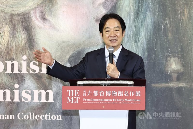 「從印象派到現代主義–美國大都會博物館名作展」開幕記者會13日在故宮博物院第2展覽館舉行,總統賴清德(圖)應邀出席致詞,邀請民眾把握機會共襄盛舉觀展。中央社記者翁睿坤攝 114年6月13日